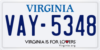 VA license plate VAY5348