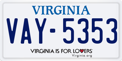 VA license plate VAY5353