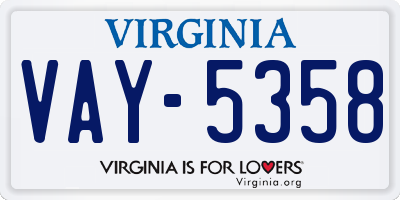 VA license plate VAY5358
