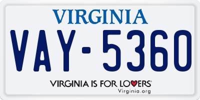 VA license plate VAY5360