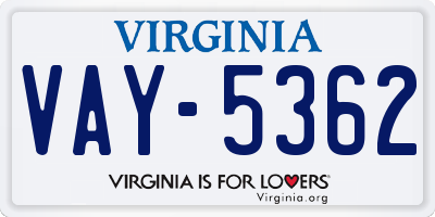 VA license plate VAY5362