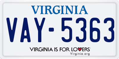 VA license plate VAY5363