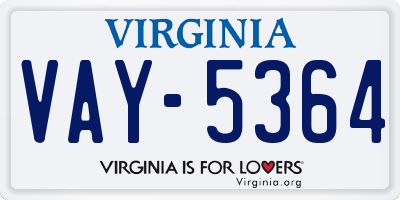 VA license plate VAY5364