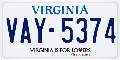 VA license plate VAY5374