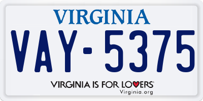 VA license plate VAY5375