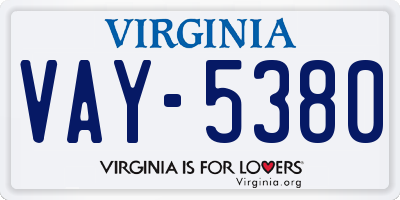 VA license plate VAY5380
