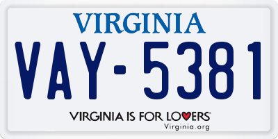 VA license plate VAY5381