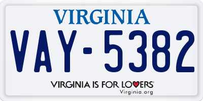 VA license plate VAY5382