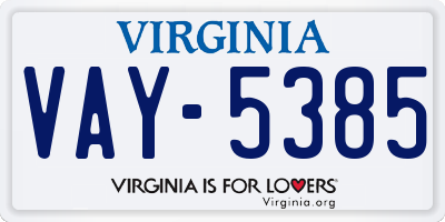 VA license plate VAY5385