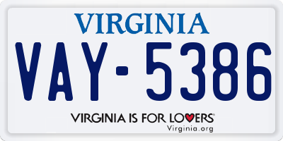 VA license plate VAY5386