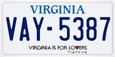 VA license plate VAY5387