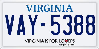 VA license plate VAY5388
