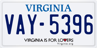 VA license plate VAY5396