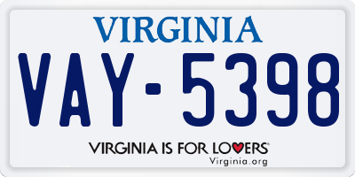 VA license plate VAY5398