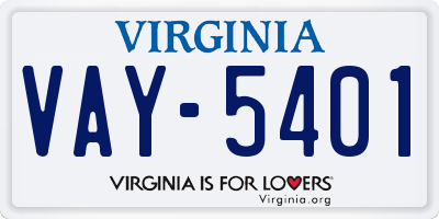 VA license plate VAY5401
