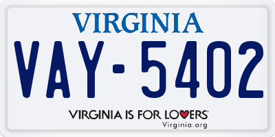 VA license plate VAY5402