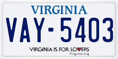 VA license plate VAY5403