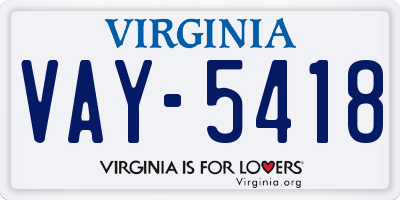VA license plate VAY5418