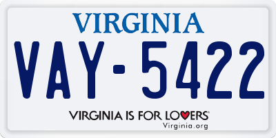 VA license plate VAY5422