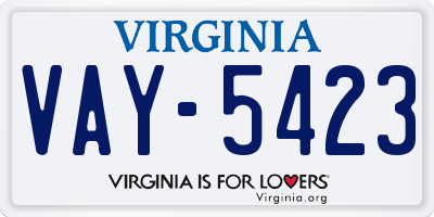 VA license plate VAY5423