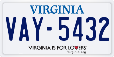 VA license plate VAY5432