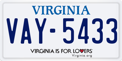 VA license plate VAY5433