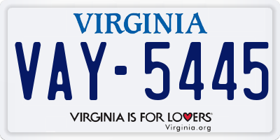 VA license plate VAY5445