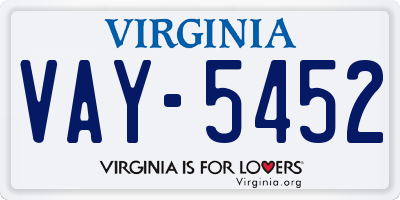 VA license plate VAY5452