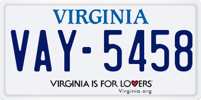 VA license plate VAY5458