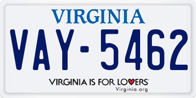 VA license plate VAY5462
