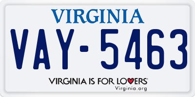 VA license plate VAY5463