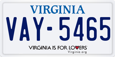 VA license plate VAY5465