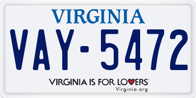 VA license plate VAY5472