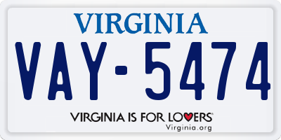 VA license plate VAY5474
