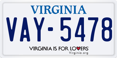VA license plate VAY5478