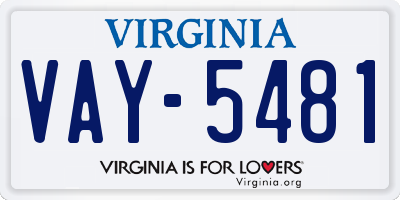 VA license plate VAY5481