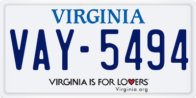 VA license plate VAY5494