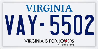 VA license plate VAY5502