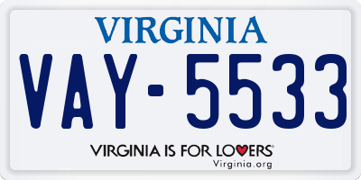 VA license plate VAY5533