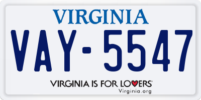 VA license plate VAY5547