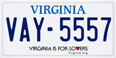 VA license plate VAY5557