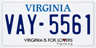 VA license plate VAY5561