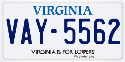 VA license plate VAY5562