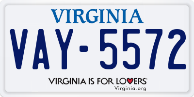 VA license plate VAY5572