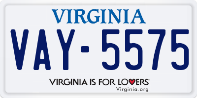 VA license plate VAY5575