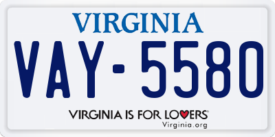 VA license plate VAY5580