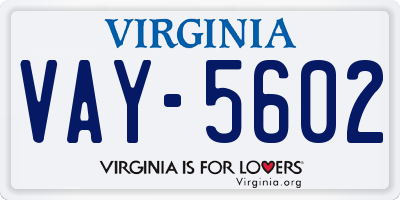 VA license plate VAY5602