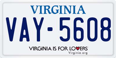VA license plate VAY5608