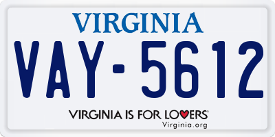 VA license plate VAY5612