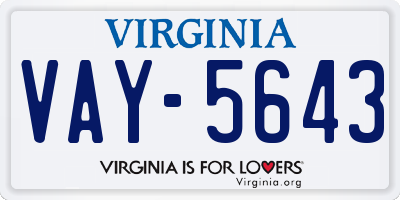 VA license plate VAY5643